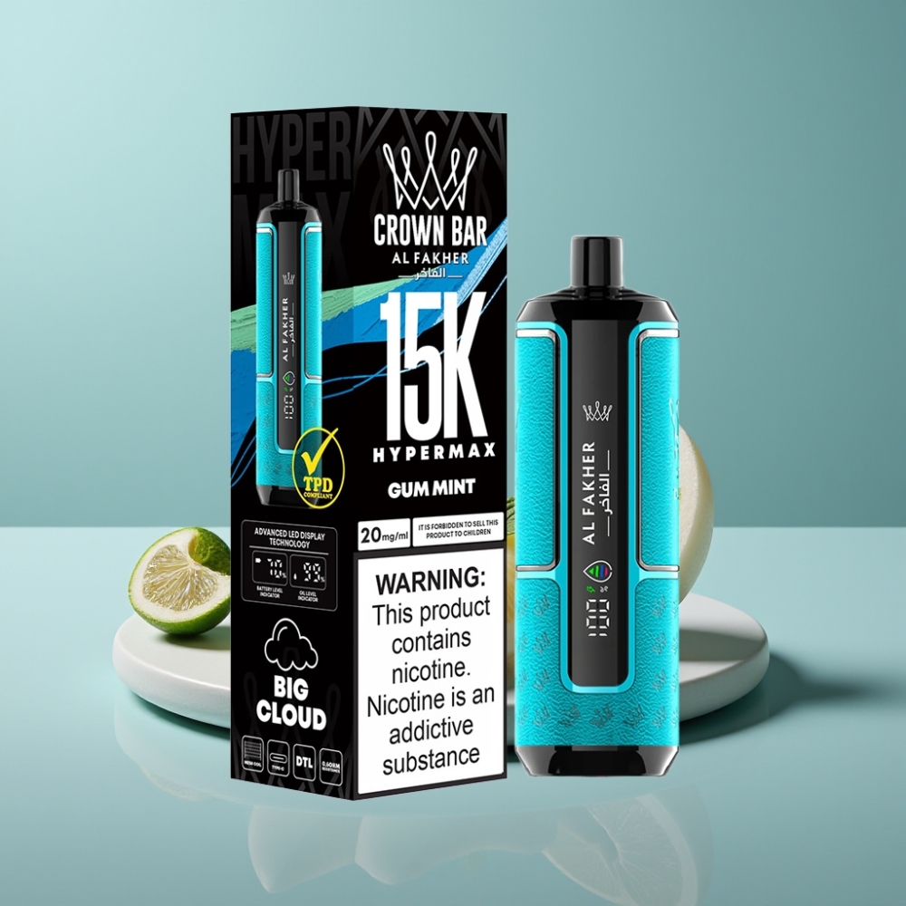 Al Fakher Crown Bar 15K Hypermax 22ml Disposable Vape Kit Gum Mint