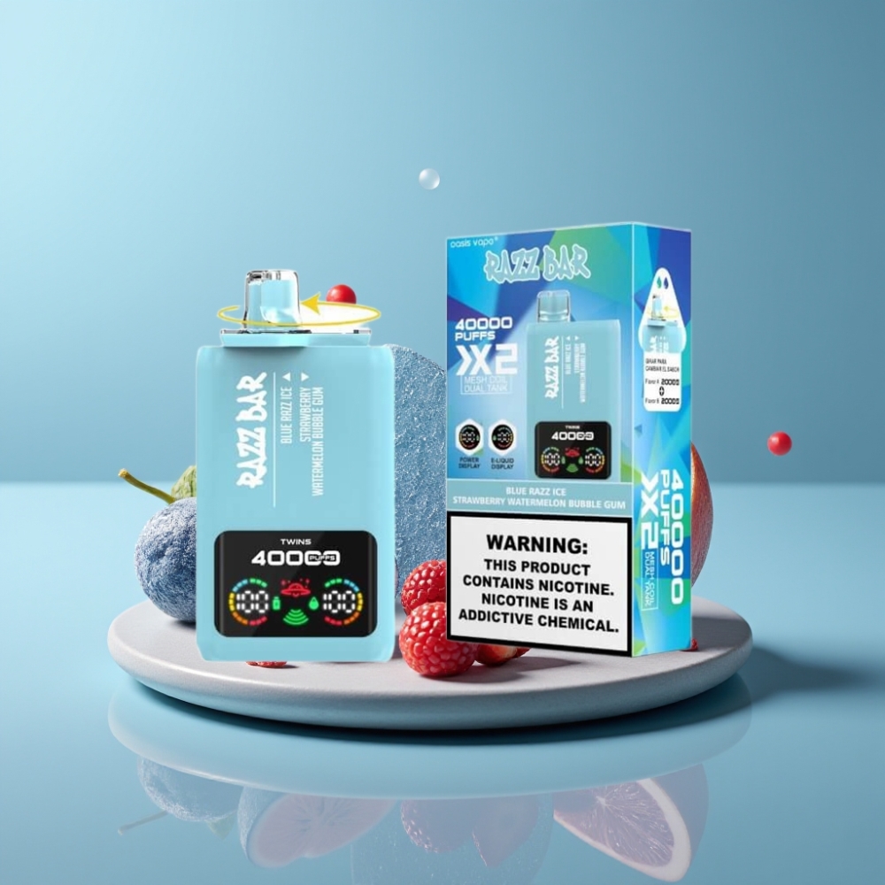 Razz Bar 40000 Puffs Power Screen BLUE RAZZ ICE-STRAWBERRY WATERMELON BUBBLE GUM