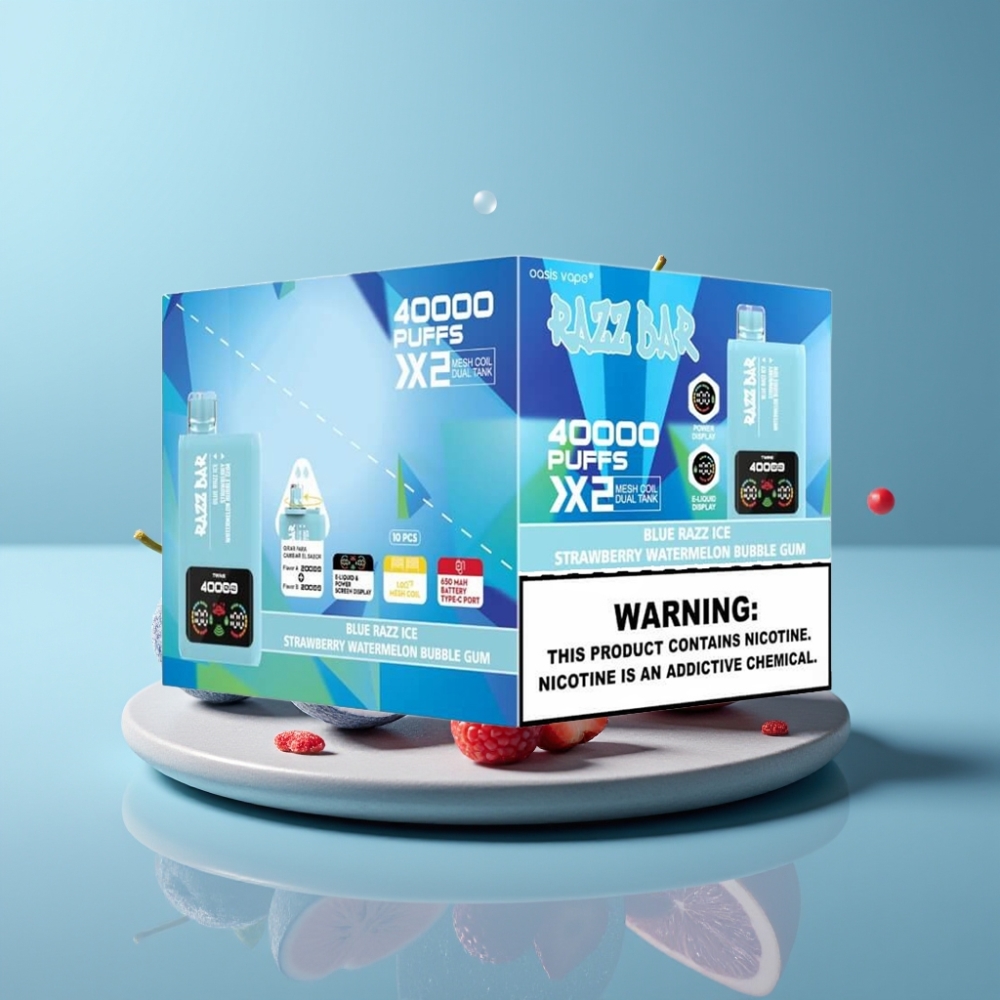 Razz Bar 40000 Puffs Power Screen BLUE RAZZ ICE-STRAWBERRY WATERMELON BUBBLE GUM