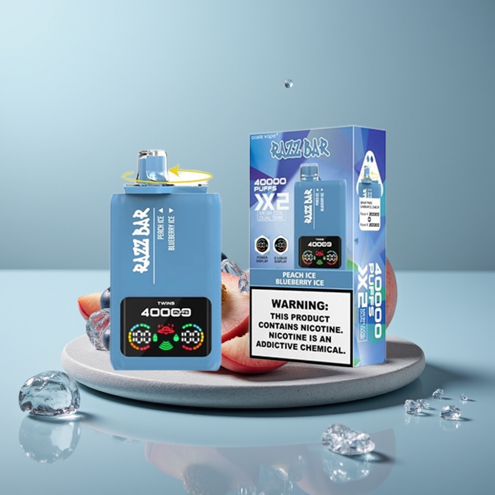 Razz Bar 40000 Puffs Power Screen Display PEACH ICE & BLUEBERRY ICE