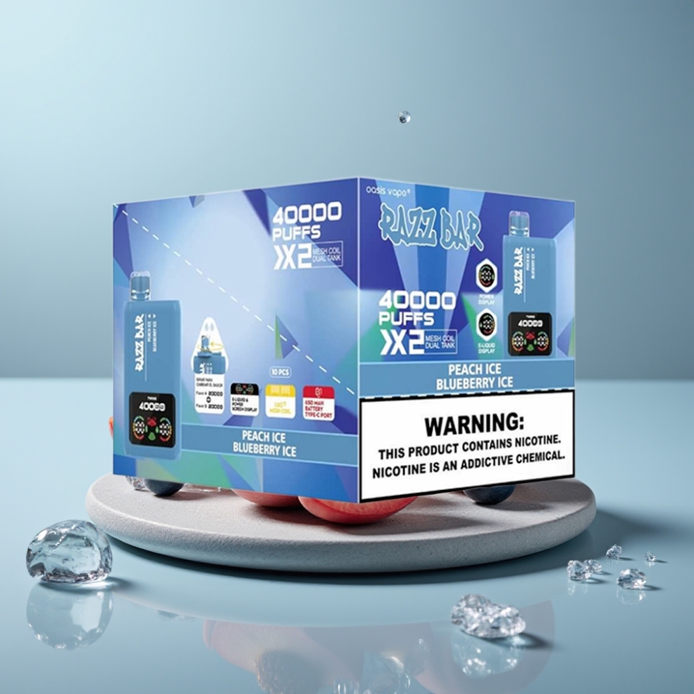 Razz Bar 40000 Puffs Power Screen Display PEACH ICE & BLUEBERRY ICE