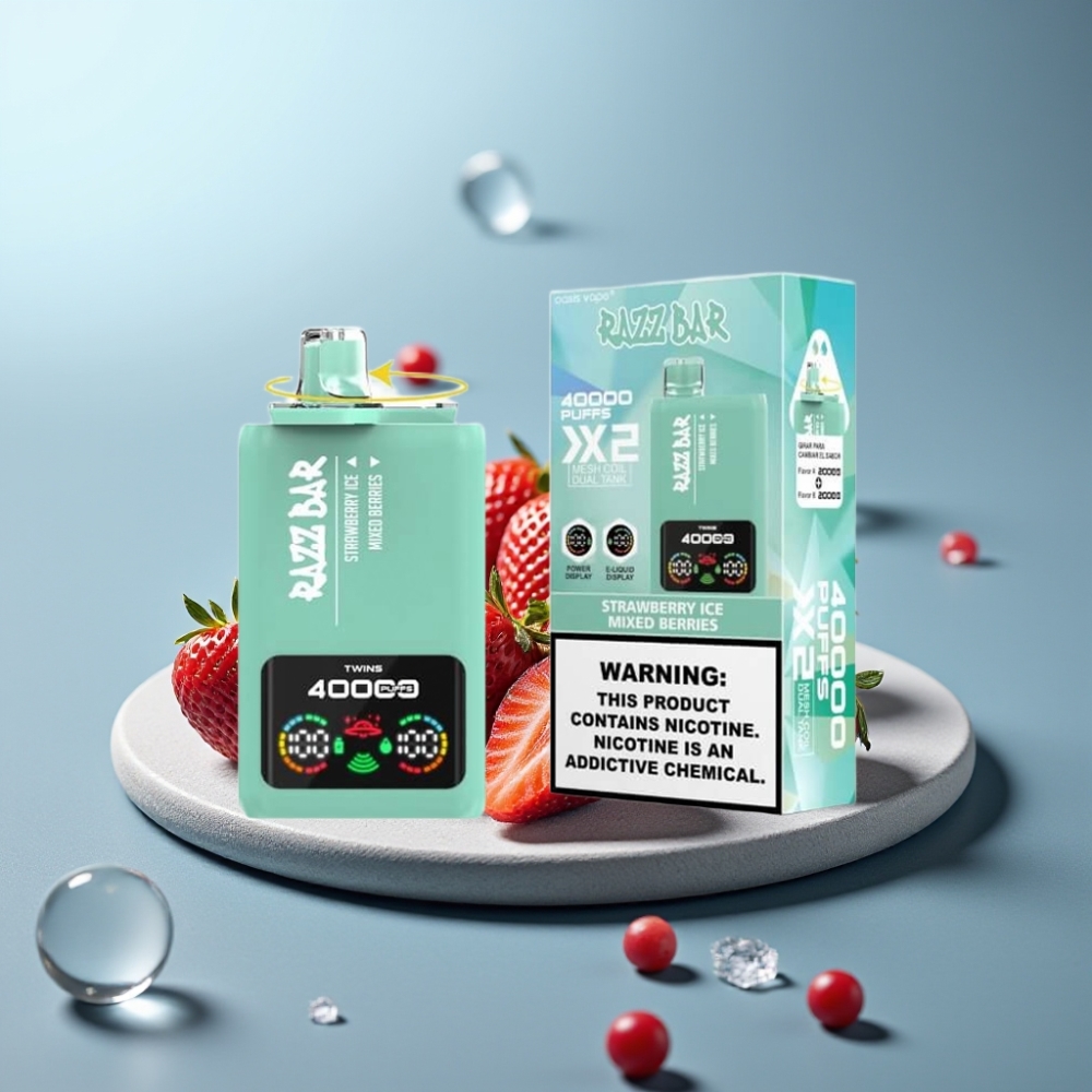 Razz Bar 40000 Puffs Power Screen Display STRAWBERRY ICE & MIXED BERRIES