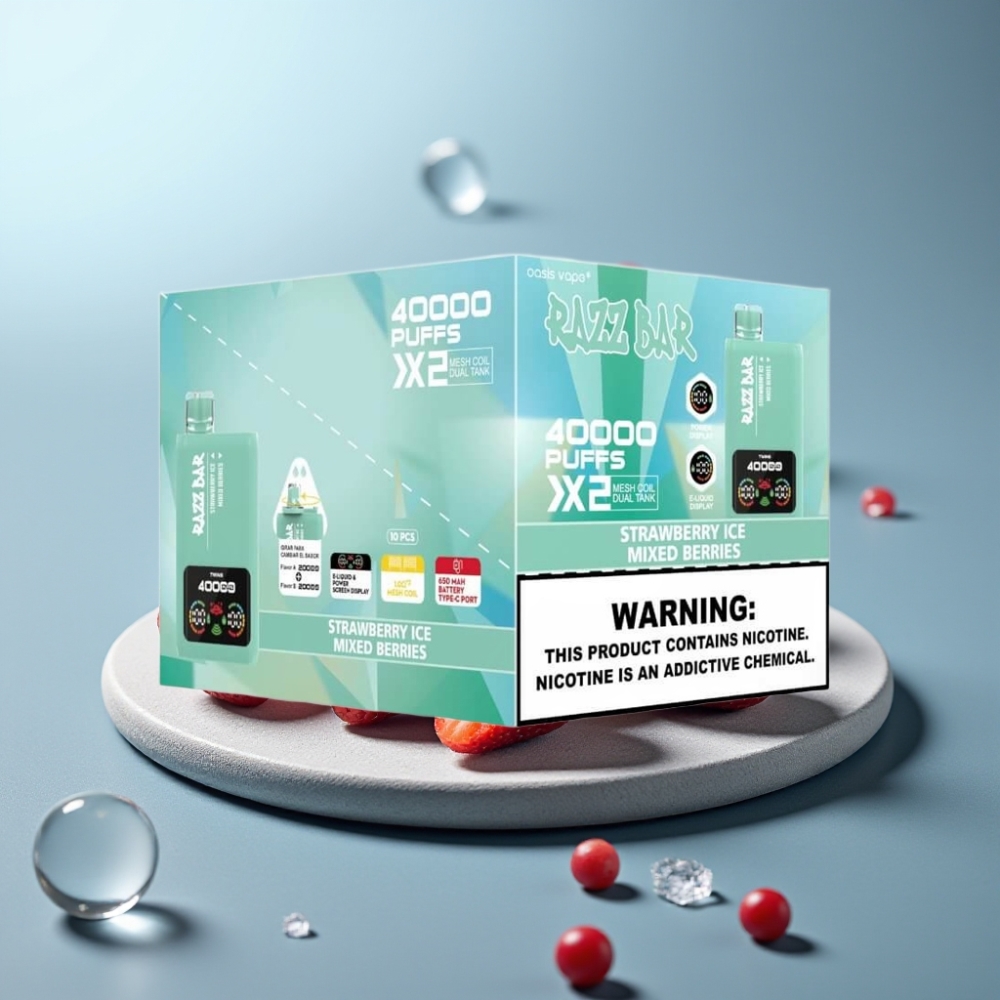 Razz Bar 40000 Puffs Power Screen Display STRAWBERRY ICE & MIXED BERRIES