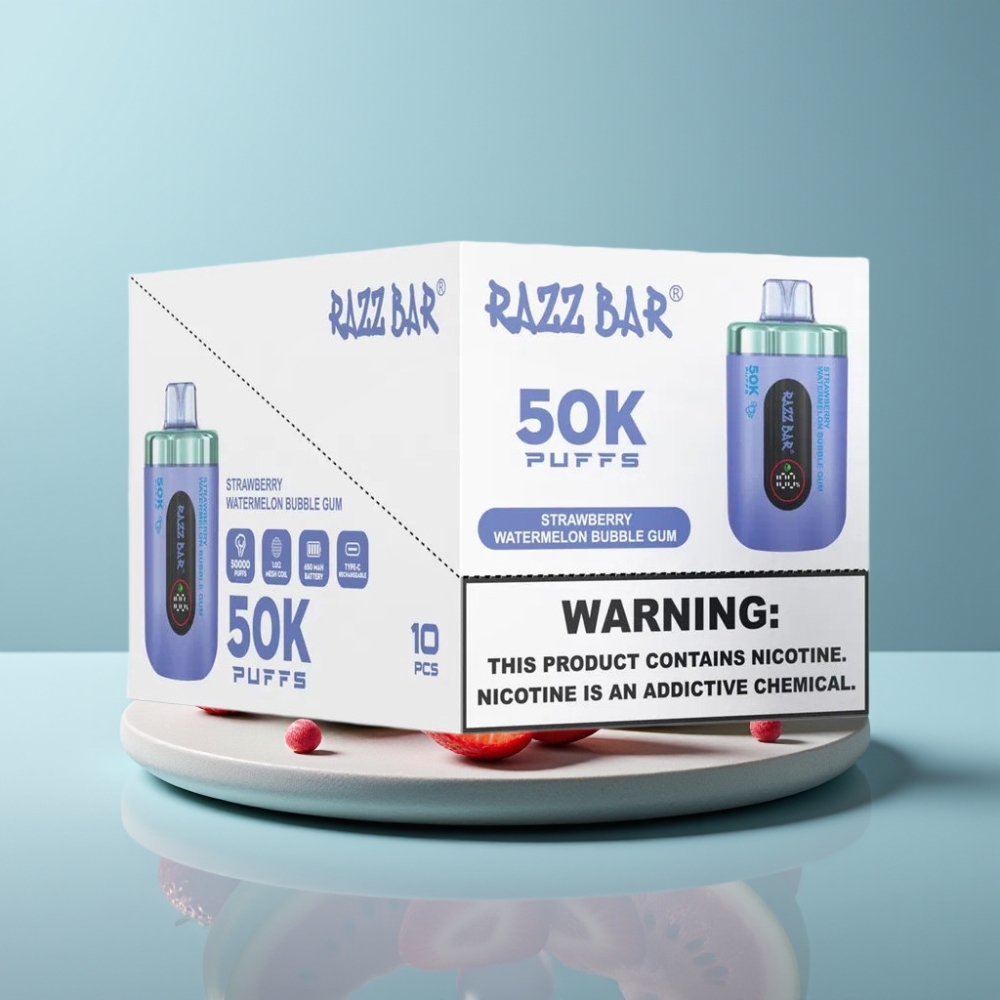 Razz Bar 50K Puffs Strawberry Watermelon Bubble Gum Type-C Rechargeable